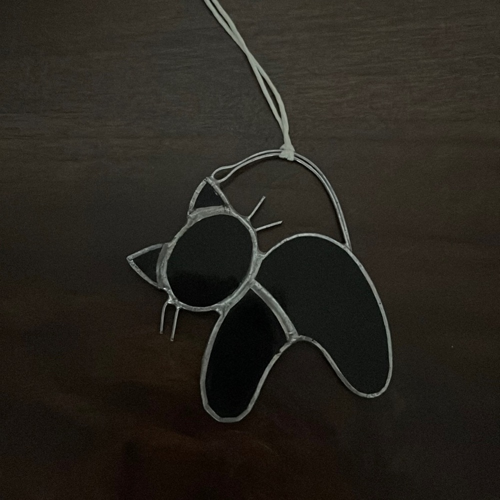 Black Cat Stained Glass Hanging Ornament Decor